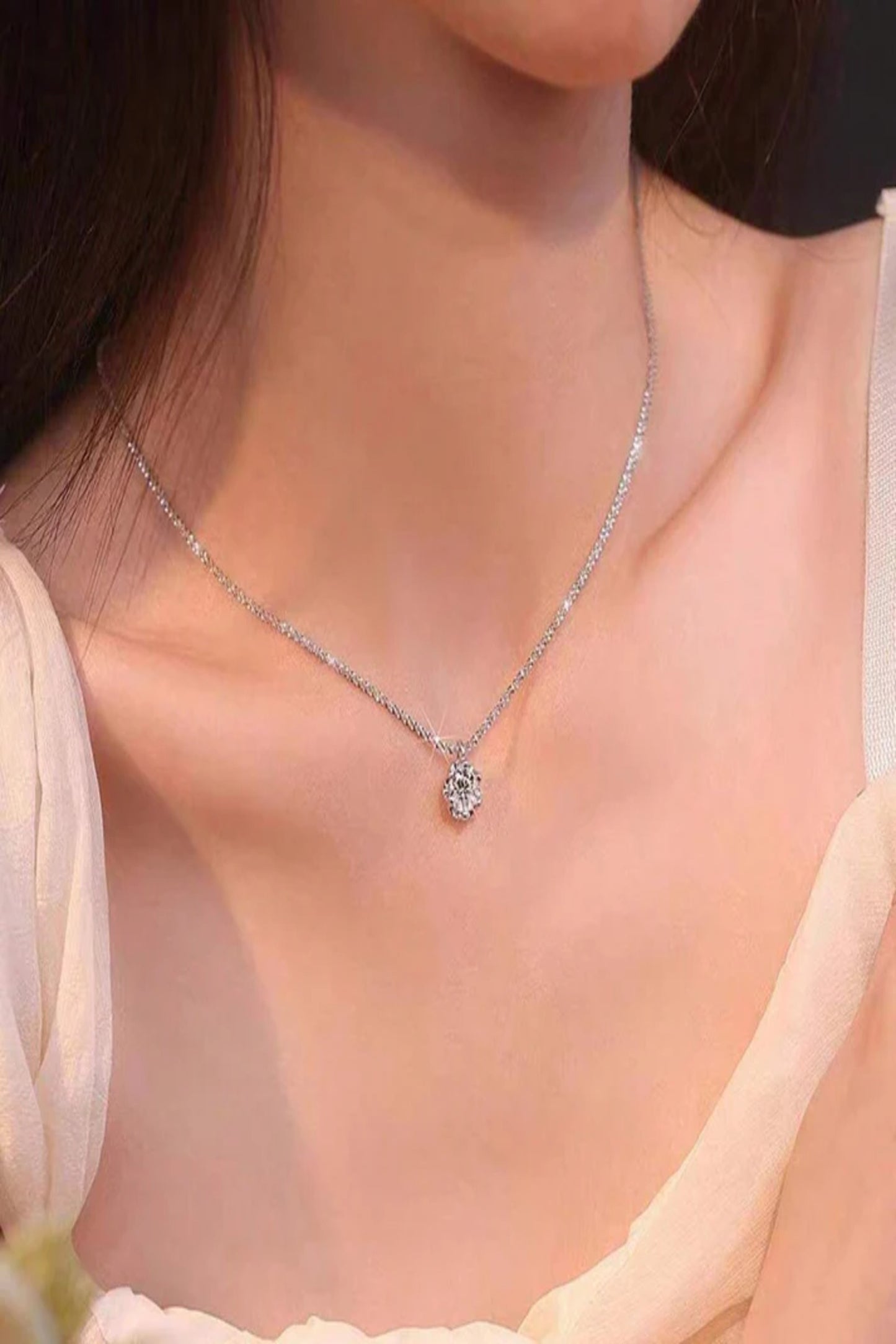 925 Silver Moissanite Necklace Thick Chain Women Necklace