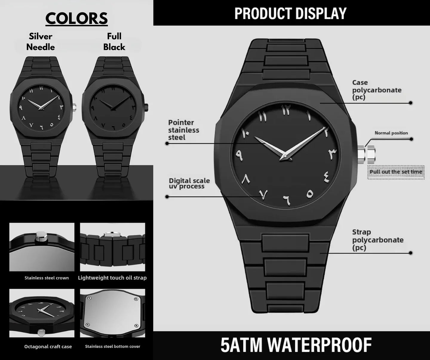 Arabian Dile Matt Black Aura Watches,Personalized Dials, Men's Watches