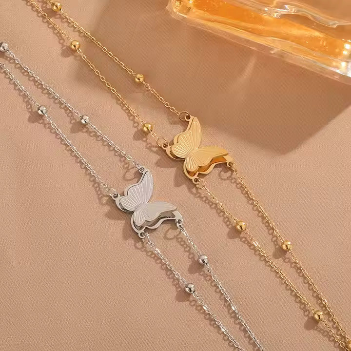 Double Stainless Steel Butterfly Bracelet For Women