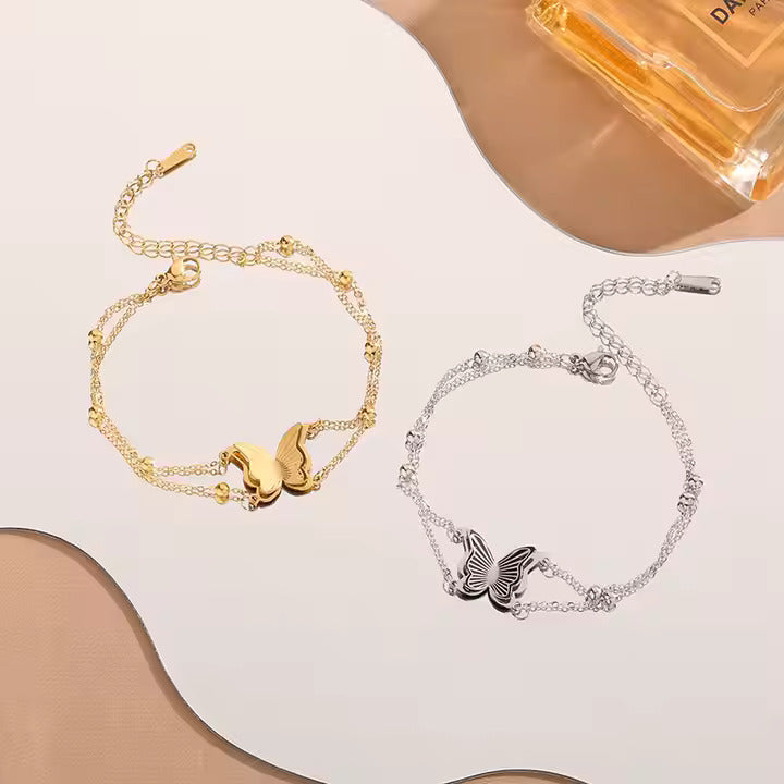 Double Stainless Steel Butterfly Bracelet For Women