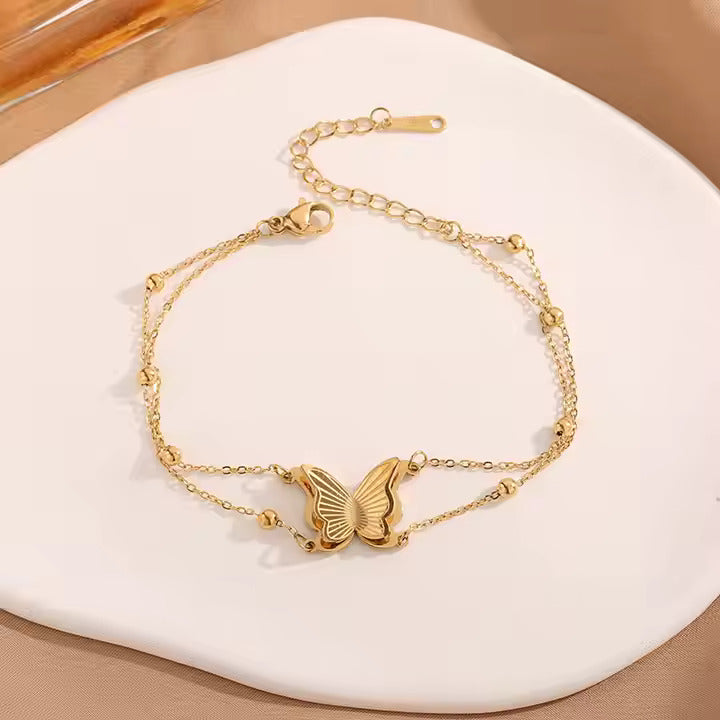 Double Stainless Steel Butterfly Bracelet For Women