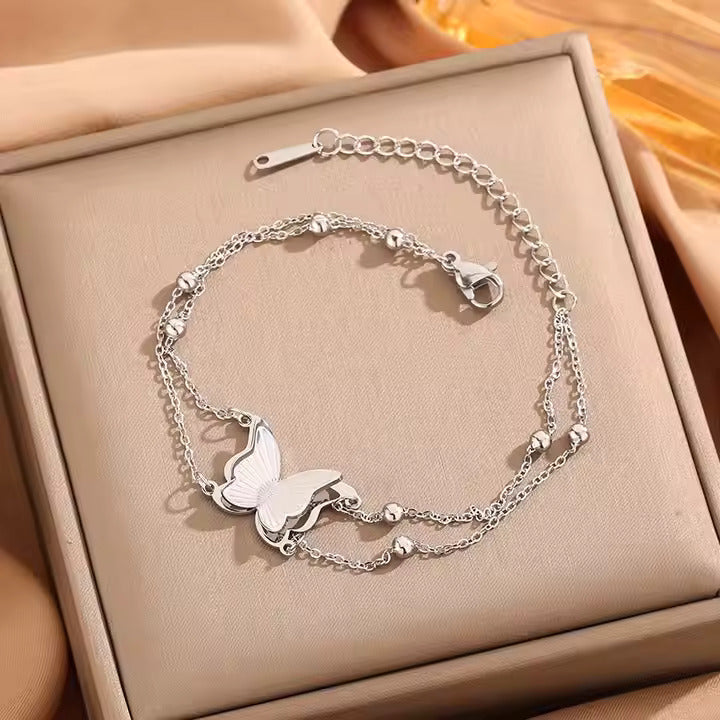 Double Stainless Steel Butterfly Bracelet For Women